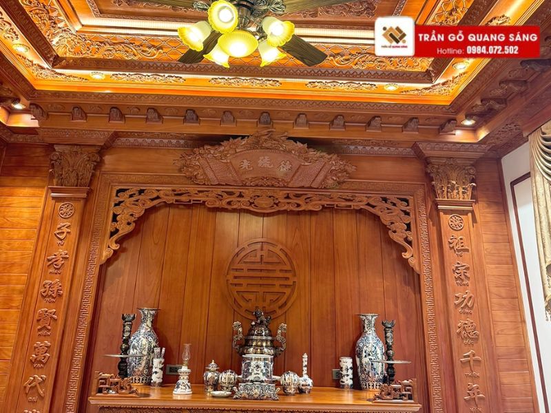 Trần gỗ phòng thờ 